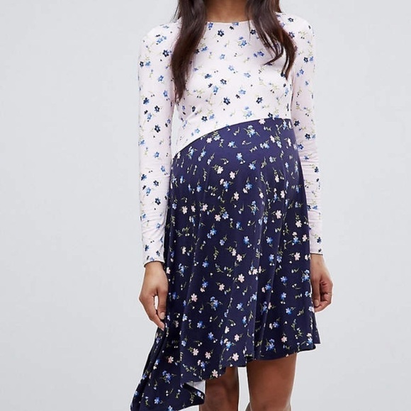 ASOS Maternity Mixed Print Tea Dress V Back 14 - Picture 2 of 7